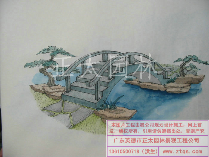陈国姬手绘图-塑松树皮桥,塑刀斩石桥,塑竹桥